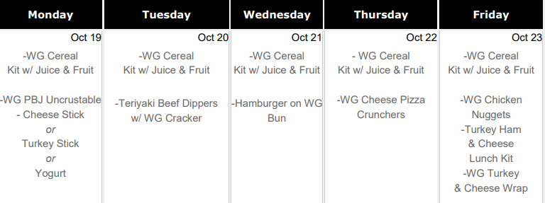 SASD Menu